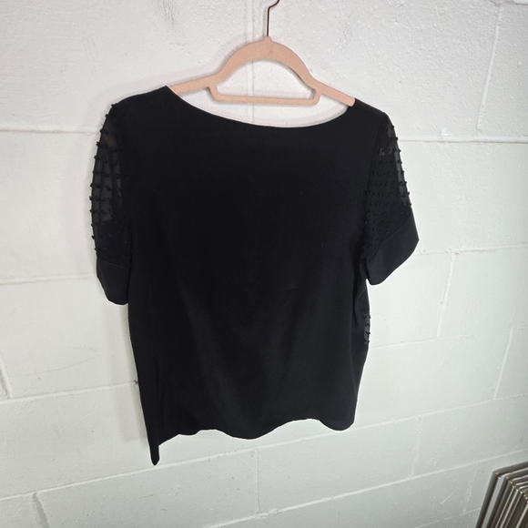 Amour Vert Black Swiss Dot Silk Short Sleeve Blouse Usa - Picture 6 of 7